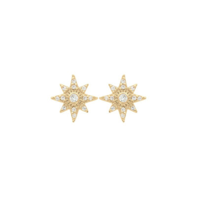 Boucles D'oreilles Zirconium Plaqué Or 18 Carats - Forme Ronde, Neuf Avec étiquettes