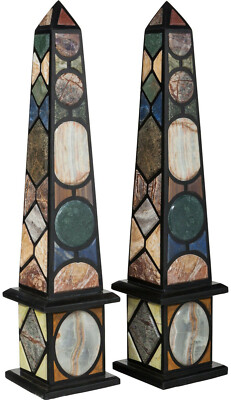 12'' two piece Marble Obelisk malachite Pietra Dura Mosaic Inlay home decor h