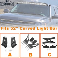 52" Curved LED Light Bar Over Windshield Mount Bracket for Chevy & GMC 1999-2018