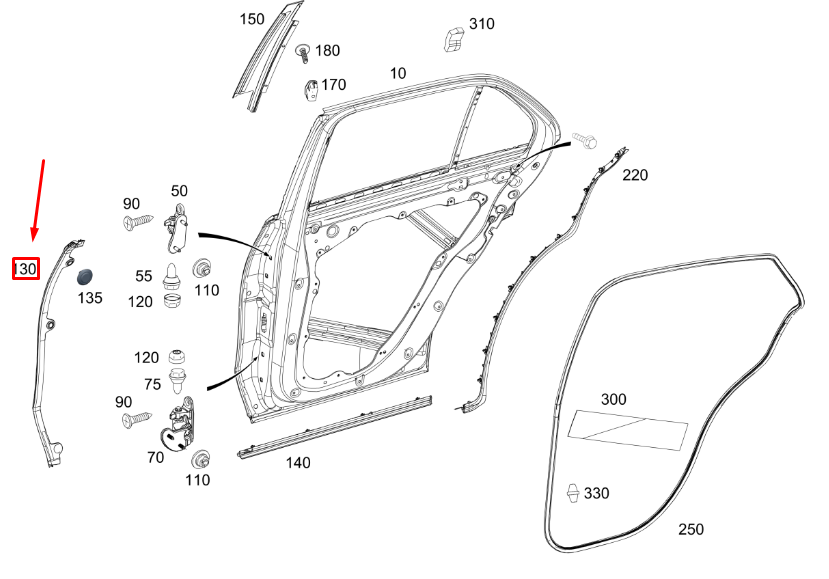 Bande de protection de porte arrière droite MERCEDES-BENZ GLE W167 A1677325200