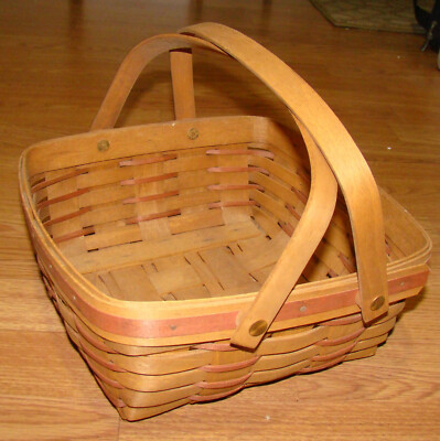 1992 Longaberger Basket, 10 in. sq, Duel Handles, Red Trim | eBay