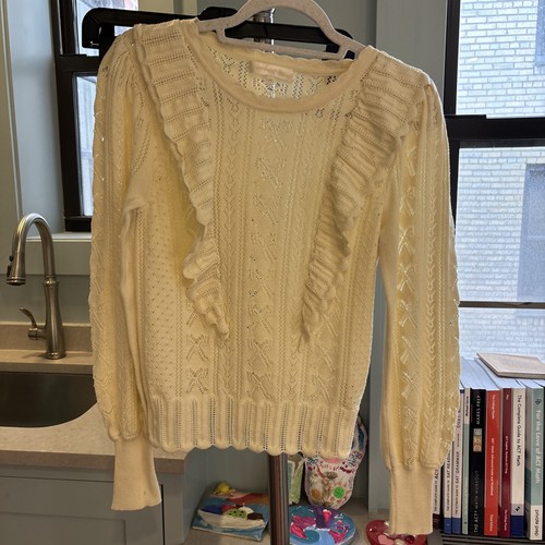 Love Shack Fancy Cream Pointelle Sweater XS Very Gently used