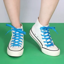 1pair Double Layers Flat Shoe Laces Strings Lake Blue for Sneakers Tennis Shoes