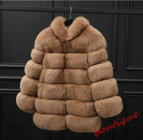 Women's Stand Collar Faux Fur Coat Mid Long Furry Casual Parka coat - Bild 33 von 38