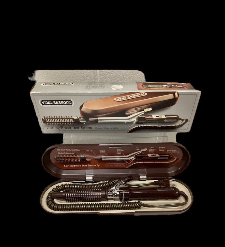 Vidal Sassoon Dual Curling Brush Iron System in Case VIntage Model NOS Vntg -Vidal Sassoon Professional Total Curling / Brush Iron  main image 3