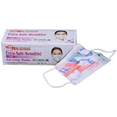 ULTRA 3-IN-1 SENSITIVE EAR-LOOP MASK - MULTI-COLOR, 50/BX. ASTM LEVEL 2 -VALUMAX