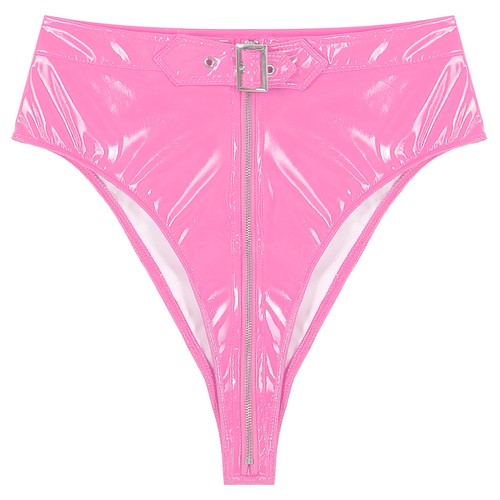 Womens Latex Wet Look Booty Shorts High Waisted Zipper Crotch Cheeky Hot Pants - Picture 66 of 70