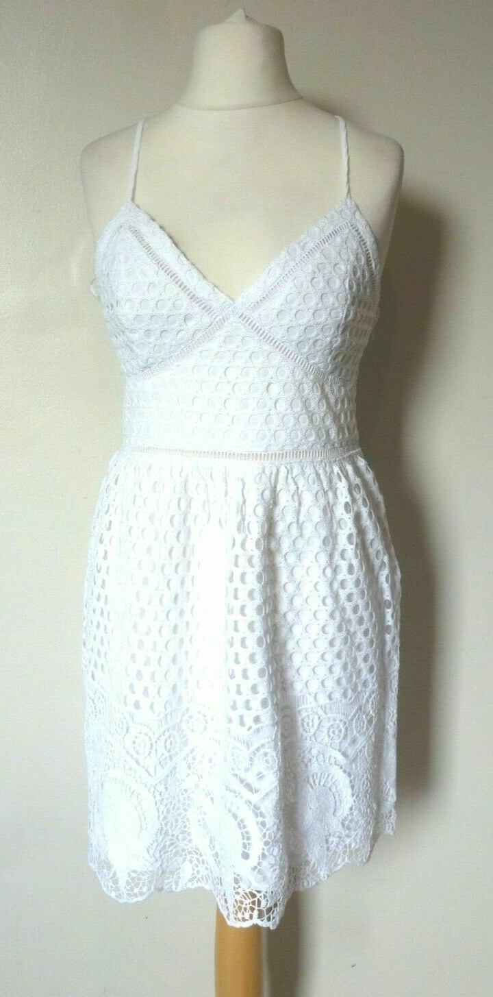 Abercrombie & Fitch Dress Lined Strappy Crochet Size Medium BNWT RRP £69 White