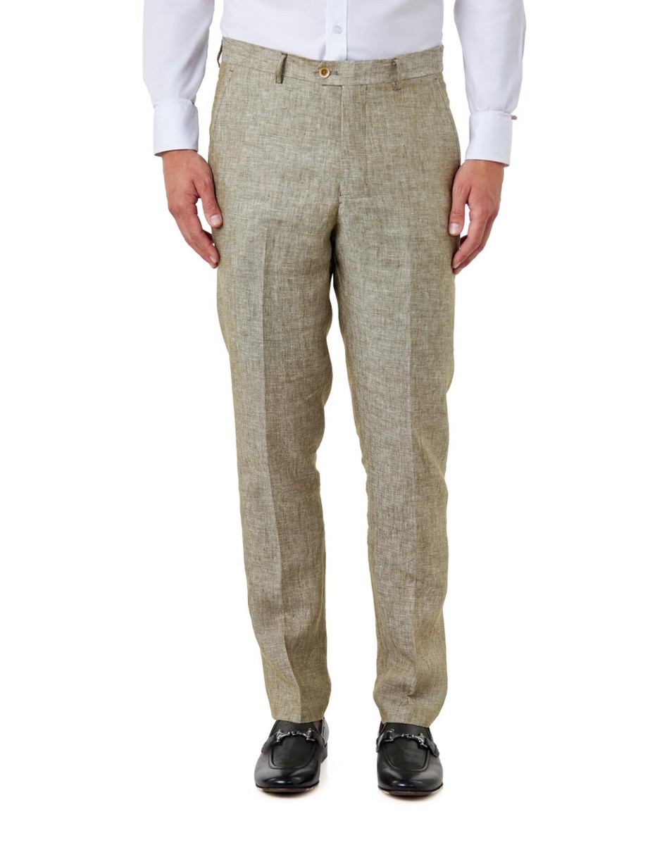Mens 100% Linen Suit Trousers Smart Casual Classic Tailored Fit Formal Pants - Main Image