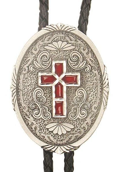 Western Cross Religious Christian Bolo Tie Pewter Red Enamel MADE IN USA |  eBay