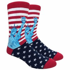 COUVER Men's Cotton Novelty Crew Dress Socks with Stars  Flag Design, 10-13