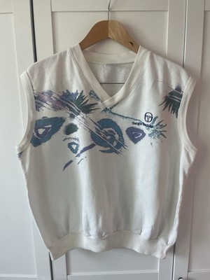 Vintage Sergio Tacchini Sweatshirt Weste L Weiss