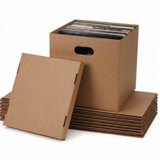 Vinyl Record Storage Boxes Set of 7, Brown Square Corrugated Moving Boxes Rei...