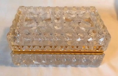 Vintage Grob Bacarat Stil Glas Kristall Schatulle Schmuckschatulle mit Klappdeckel