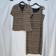 Spencer Jeremy 100% Silk Dress/Blouse Set Woman 12 Tribal Print Black Brown