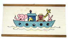 Vtg Pebble Gravel Art Nursery Childs Room Set Wall Decor Animal Train Noah's Ark