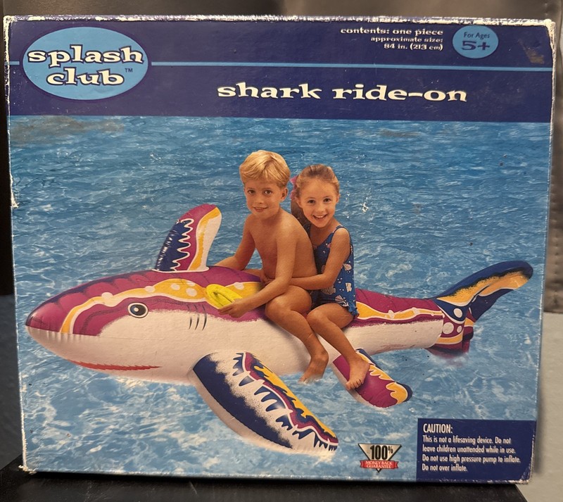 Rare Vintage *NEW* 1990s Splash Club Inflatable Shark Ride On Kmart Pool Beach
