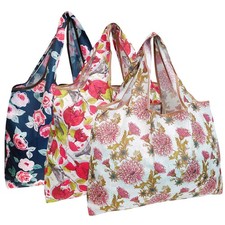 alldyrew Large Foldable Tote Nylon Reusable Grocery Bag, 3 Pack Vintage Bloom