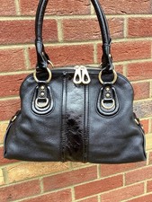 Large Black Episode Handbag Soft Pebble Leather with Patent Stripe Trim