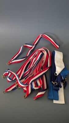 Lot of Patriotic Red White & Blue Medal Neck Ribbons Lanyards with Metal Clips