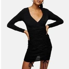 TOPSHOP Double Slinky Ruched Front Tie L/S Dress