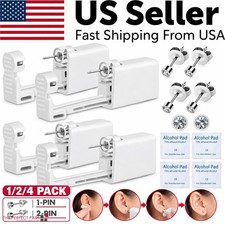 4X Ear Piercing Disposable Kit Silver Stud Earring Gun DIY Home Self Ear Sets US