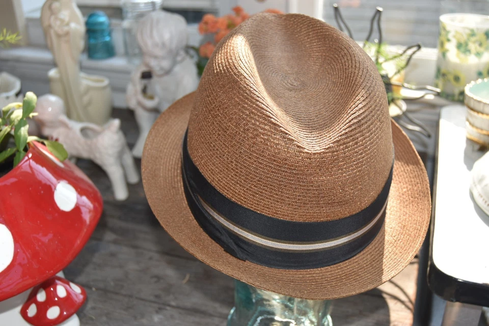 Sombrero de rafia vintage de Adam, Meldrum & Anderson Company años 40 50 para hombre talla 20,5"" Foto 2 de 4