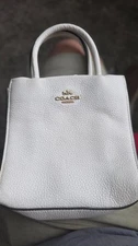 Coach Pebbled Leather Mini Tote Satchel Handbag – White, Authentic