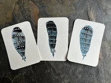 ACEO Original Paintings Set, 3 Abstract Bird Feather Illustrations by B.Gauthier