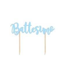 Cake Topper in Carta Scritta Italic Battesimo Celeste