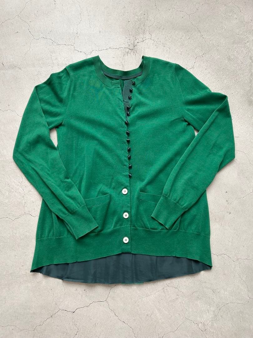 Sacai Green Cotton Blend Back Pleated Cardigan S Near Mint Condition