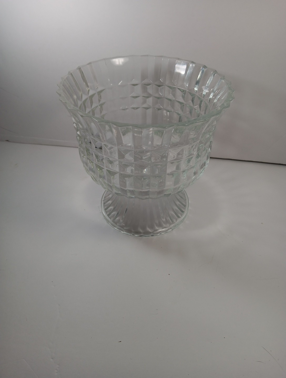 Vintage 1986 FTDA Ribbed Glass Pedestal Candy Dish 5.5 Inch Height