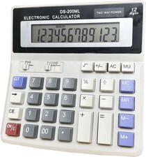 Desk Calculator Large 12 Digit Display, Dual Power Basic Calculator Desktop, Big