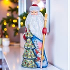 Wooden hand carved Santa Claus Figurine 9", home Christmas holiday decor indoor
