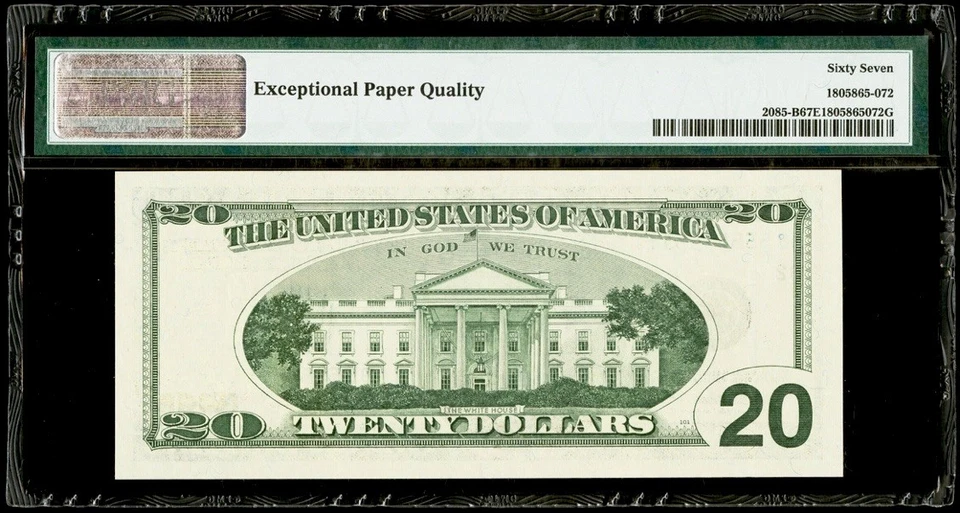 Near Solid Serial Number 55555551 1999 $20 Dollar Fancy Binary Serial PMG 67 EPQ - Image 2 of 2