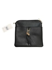 New Faux Leather Crossbody With Tassel Black Adjustable Strap Zip Closure Bag