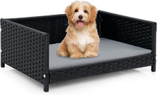 Wicker Dog Bed, Raised Woven Rattan Pet Bed Sofa Couch W/Waterproof  Washable C