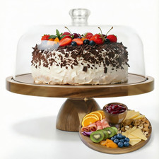 Acacia Wood Cake Stand with Lid, 12in Cake Stand with Acrylic Dome Not Glass ,