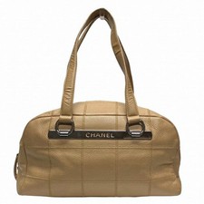 Chanel Choco Bar Caviar Skin Handbag Women Beige One Size