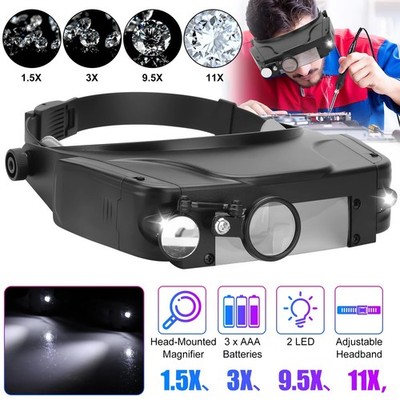 LED Jeweler Head Headband Magnifier Illuminated Visor Magnifying Glasses 3 Lens