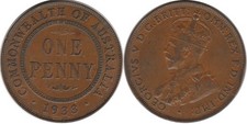 Australia: 1933/2 overdate One Penny KGV copper 1d F/VF Cat F $50,  VF $140