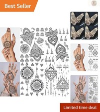 Non-Toxic Temporary Tattoo Set with Lotusmandala Patterns - 4 Sheets Included