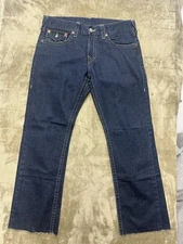 USA True Religion Jeans Men's 34x30 Ricky Flap Pocket Dark Wash cropped