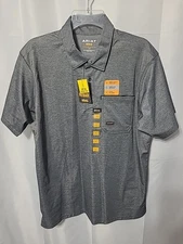 NWT Ariat Rebar Foreman Shirt Mens Gray Short Sleeve Polo Pocket Charcoal Large 