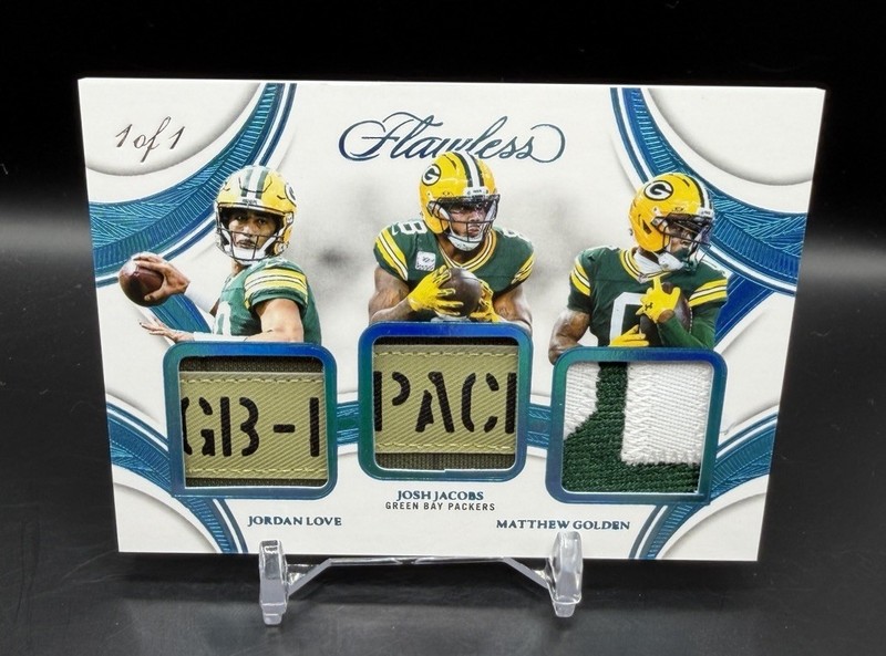 2025 Flawless Triple Patch 1/1 Jordan Love - Matthew Golden - Josh Jacobs TP-GB