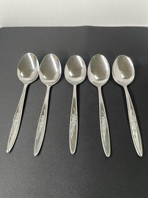 Vintage 6  Regent Rose Stainless Dessert Teaspoon Flatware Spoons. Made in Japan