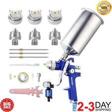 HVLP Air Paint Spray Gun Kits W/ 1.4/1.7/2.0MM Nozzles Gravity Feed Car Primer