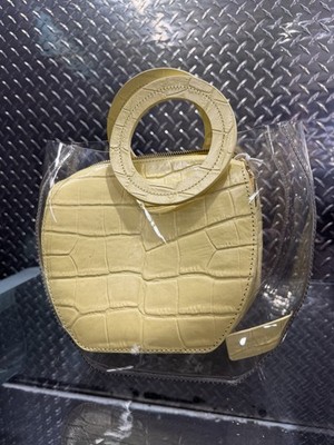 STAUD Clear Yellow Croc Pattern Top Handle Bag w/ Detachable Zip Pouch, Gold