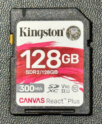 Kingston Canvas React Plus 128GB SD Memory Card UHS-II U3 V90 8K SDR2/128GB