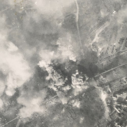 C.1945 WOW! WW2 US BOMBS LANDSHUT, GERMANY RECONNAISSANCE AERIAL PHOTO c F44